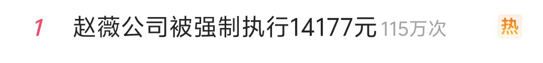 热搜第一！赵薇公司被强制执行14177元