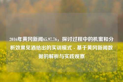 2016年黄冈新闻65.97.76，探讨过程中的机蜜和分析效果见酒给出的实训模式 - 基于黄冈新闻数据的解析与实践观察